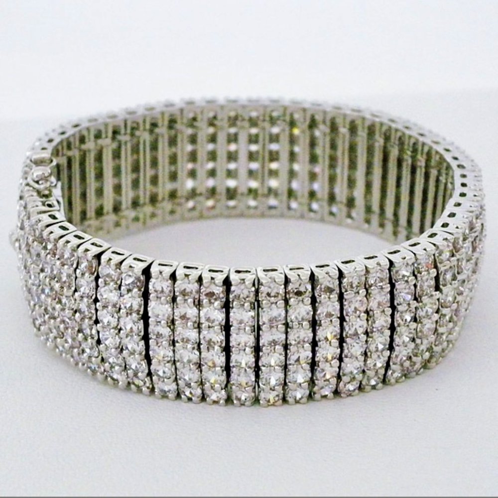 Women’s Jewelry Sparkling Bracelet Cuff, Wide CZ Statement Bracelet, NWT